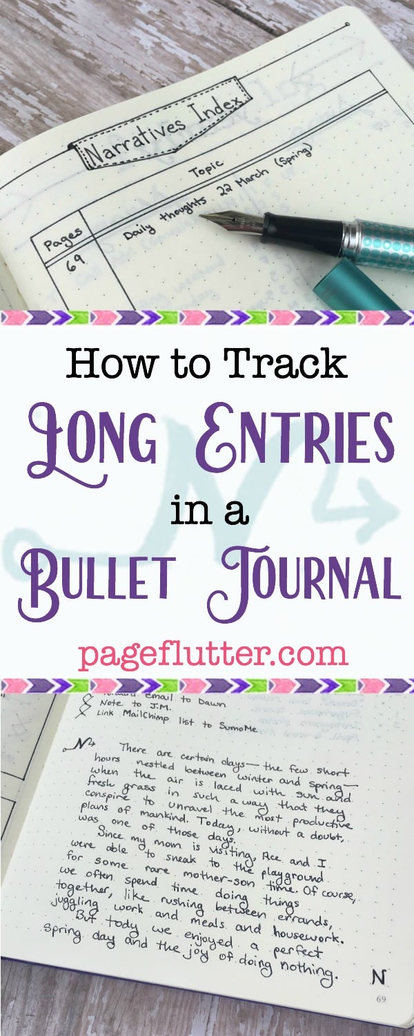 How to Track Long Entries in a Bullet Journal | pageflutter.com | Great hack for keeping long paragraph entries organized in a bullet journal.