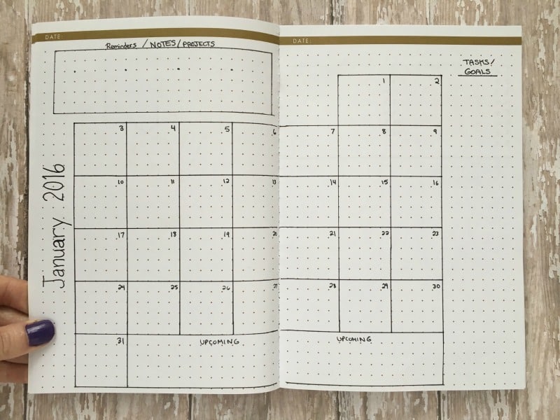 Full Page Monthly Calendar Spread Journaling Stencil