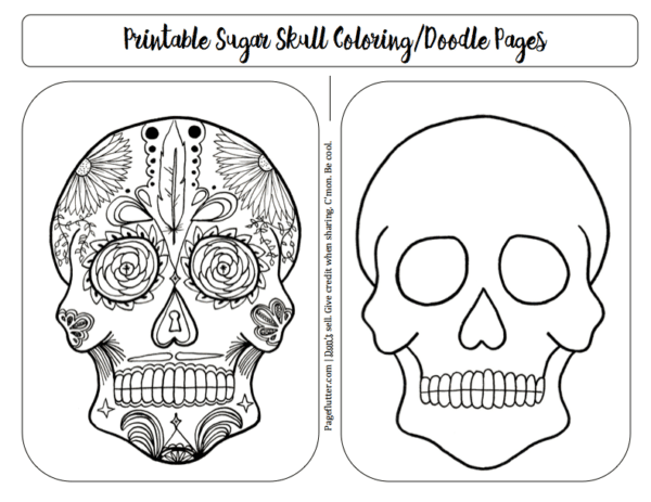 Sugar Skull Doodle/Coloring Pages for Bullet Journal Remembrance page