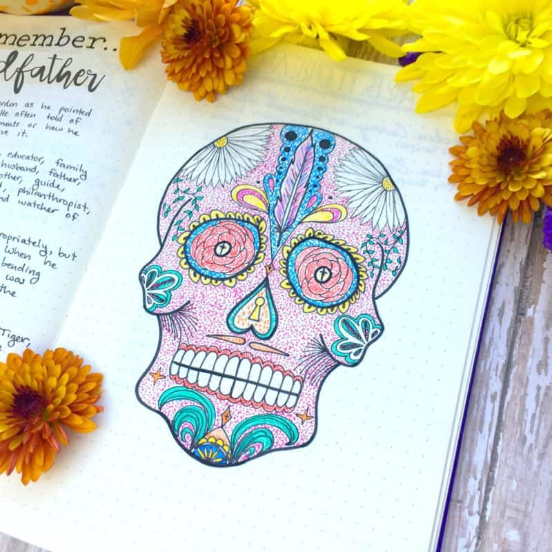 Remembrance spread and Day of the Dead sugar skull printable for your bullet journal.