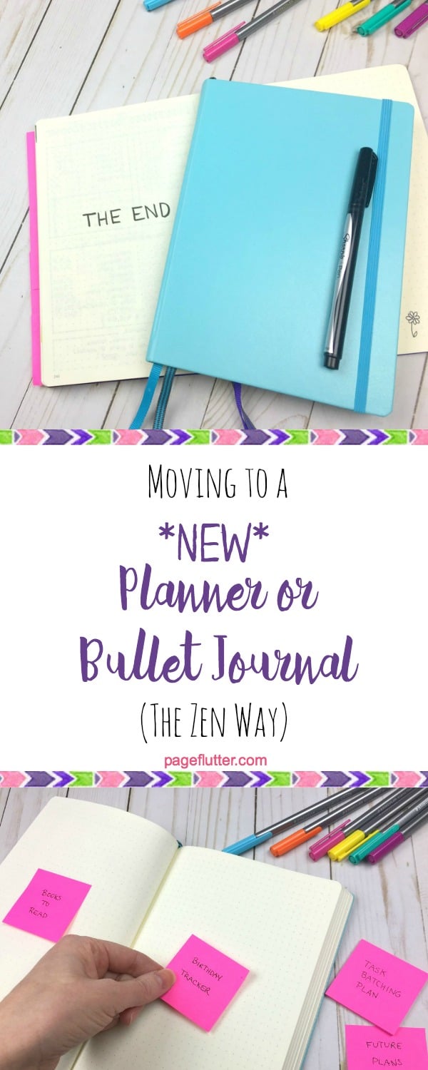 Printable checklist for moving to a new Bullet Journal or planner.