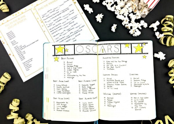 A Night at the Oscars in my Bullet Journal, plus a free printable acceptance speech to get your Oscar party laughing! | pageflutter.com