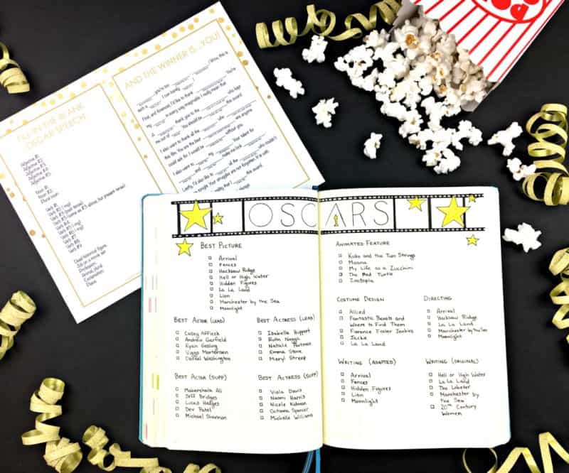 A Night at the Oscars in my Bullet Journal, plus a free printable acceptance speech to get your Oscar party laughing! | pageflutter.com