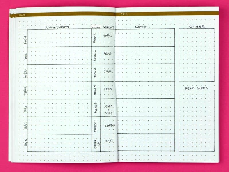 Row By Row; Weekly Bullet Journal Layouts | pageflutter.com