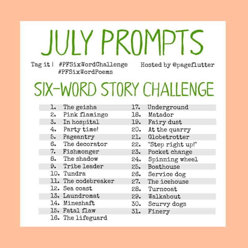 July challenge prompts, 6-word story prompts for the #PFSixWordChallenge. Creative exercise for your Bullet Journal!