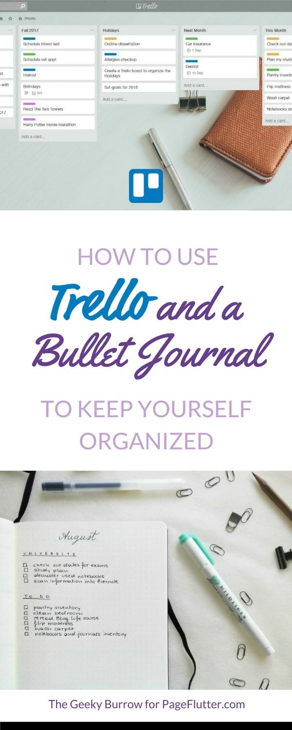Trello and a Bullet Journal: digital and paper planning harmony.