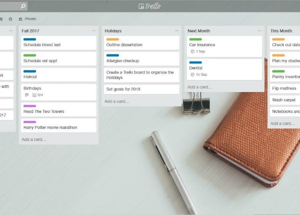 Trello and a Bullet Journal: digital and paper planning harmony.