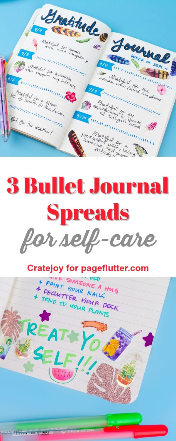Cratejoy shares 3 Bullet Journal self-care spreads for gratitude, mood tracking, and more!