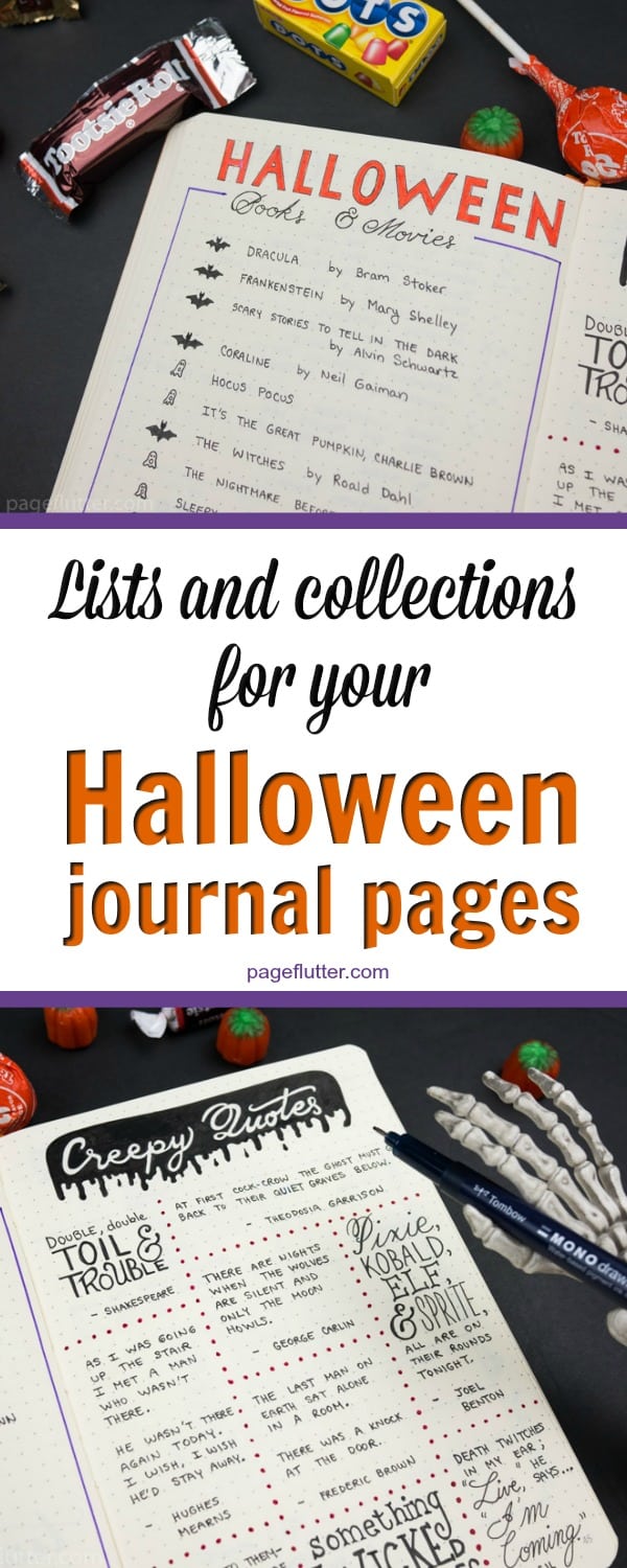 Lists for Halloween journal pages, smash book, Bullet Journal, or scrap journal.