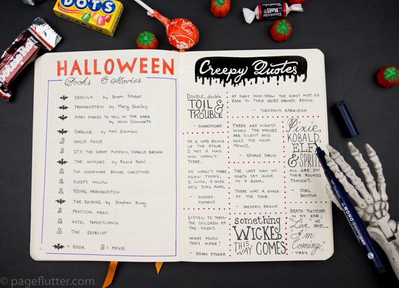 Lists for Halloween journal pages, smash book, Bullet Journal, or scrap journal.