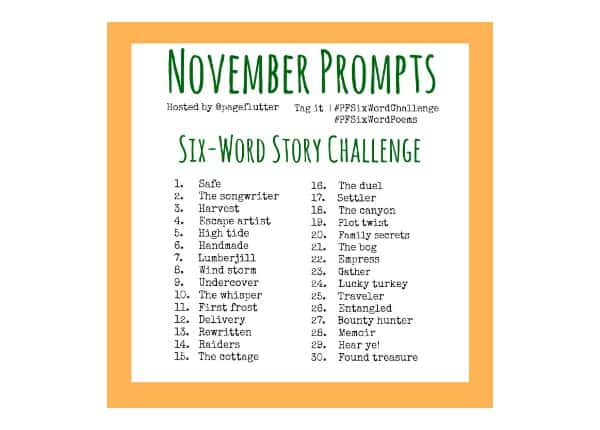 November Six-Word Story Challenge. This is like a MicroWriMo instead of NaNoWriMo! #PFSixWordChallenge