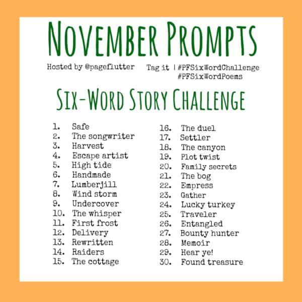 November Six-Word Story Challenge. This is like a MicroWriMo instead of NaNoWriMo! #PFSixWordChallenge