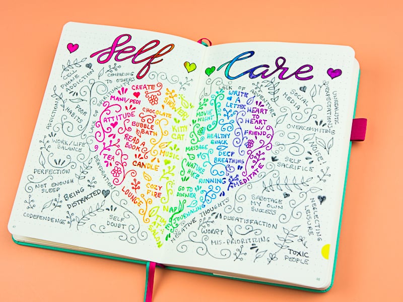 Make this fun and easy rainbow self-care spread to inspire your journaling