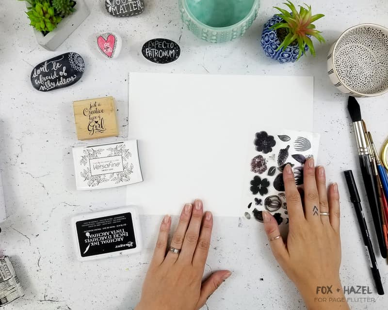 Create an easy watercolor art journal page with floral stamps | Fox + Hazel for pageflutter.com