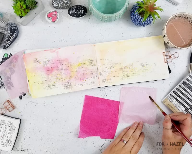 Create an easy watercolor art journal page with floral stamps | Fox + Hazel for pageflutter.com