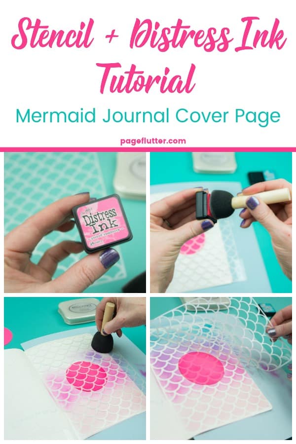 Stencil + Distress Ink Tutorial. I cut this mermaid stencil on my Cricut and blended distress inks on a Bullet Journal planning cover page | pageflutter.com