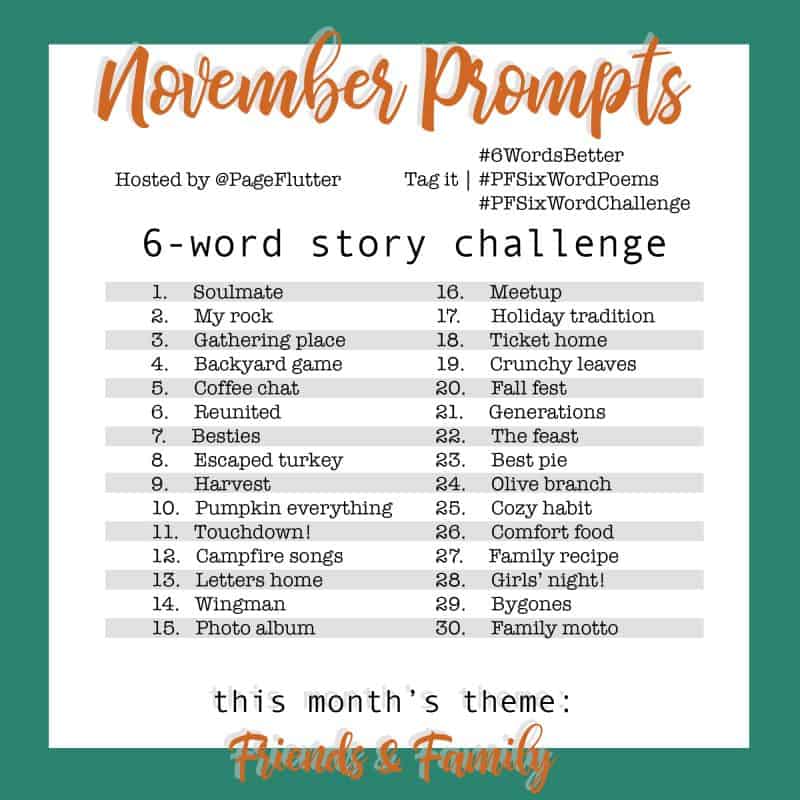 Year to a Better You November 6-Word Story Prompts |pageflutter.com #writingprompts #journaling #6wordstories #6wordsbetter #pfsixwordchallenge