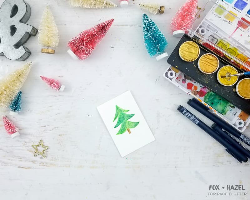 Watercolor Christmas Tree Gift Tags - Fox + Hazel for Page Flutter-Pin #giftwrapping #christmasDIY #watercolor #holidayDIY