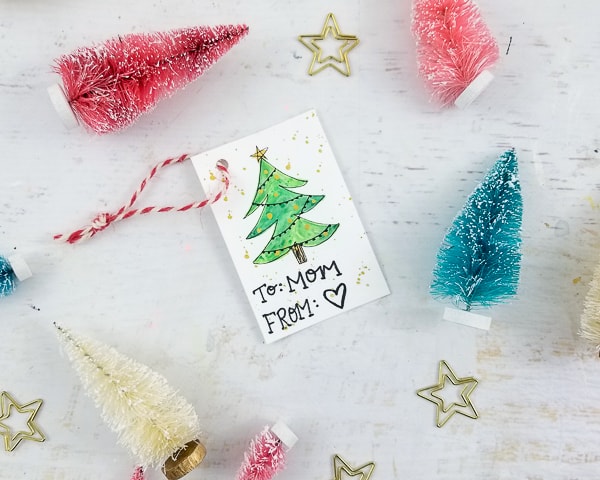 Watercolor Christmas Tree Gift Tag - Fox + Hazel for Page Flutter-Pin #giftwrapping #christmasDIY #watercolor #holidayDIY