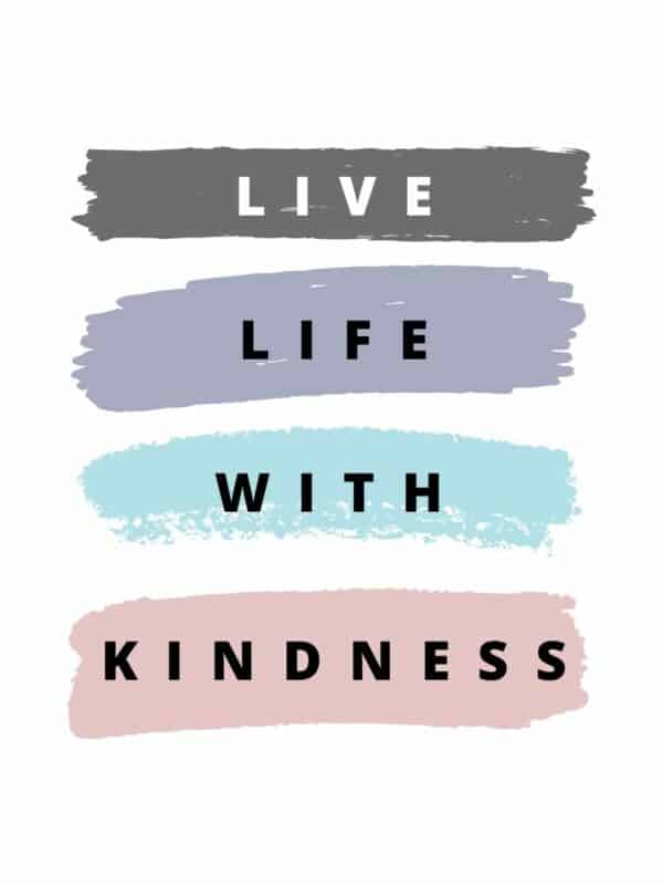 Watercolor brush strokes with text overlaid that says Live Life with Kindness
