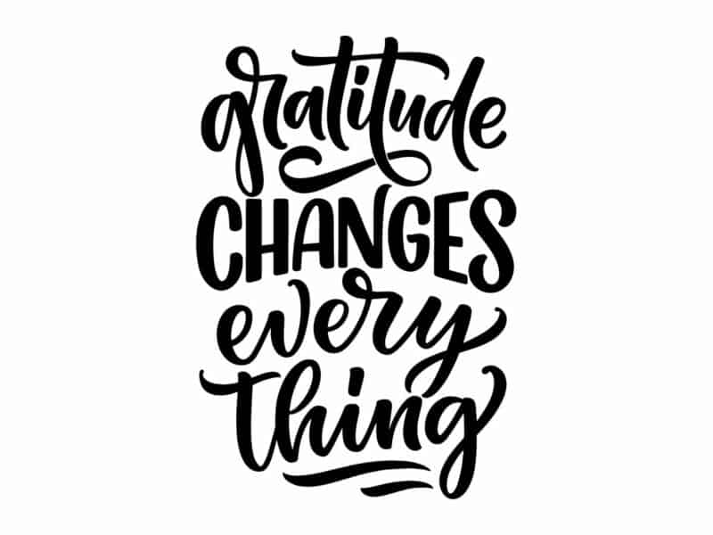 Stylized black lettering on a white background that says Gratitude Changes Everything