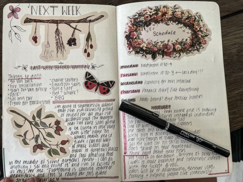a beautiful journal spread tracking positive things in life and things to do