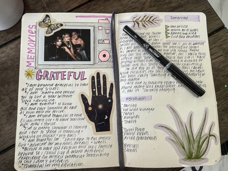 A gratitude journal spread showing free form things to be grateful for as part of a habits to track article
