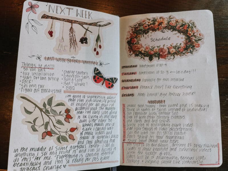 beautiful journal spread with floral embellishments