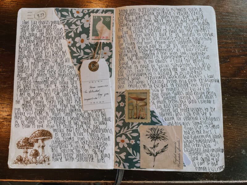 creative journal spread showing freeform writing as a form of brain dumping