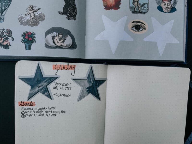 Image of a July 2022 bullet journal with stars