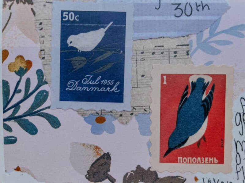 cute bullet journal stickers resembling vintage stamps from around the world