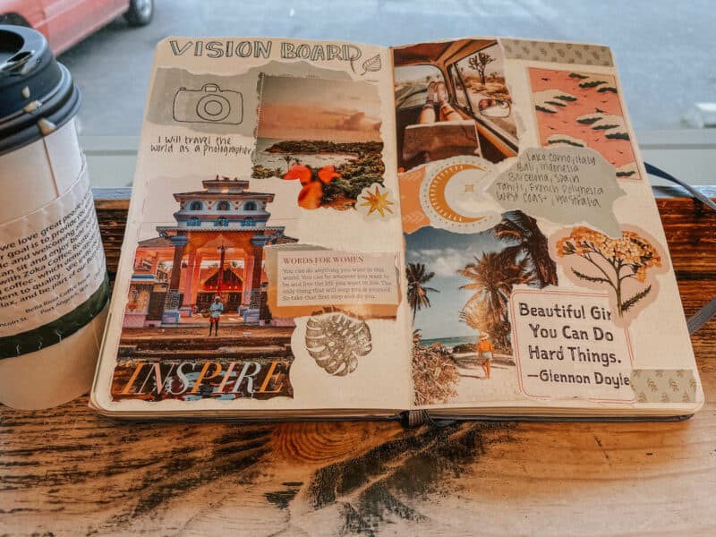 journal spread showing a vision board