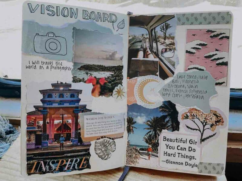 Vision board journal spread